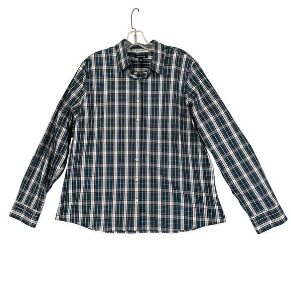 Lands End No Iron Pinpoint Oxford Top Women Plus Sz 18 Plaid Preppy Old Money - Picture 1 of 13